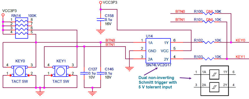 DE10-Lite conditioning circuits for keys