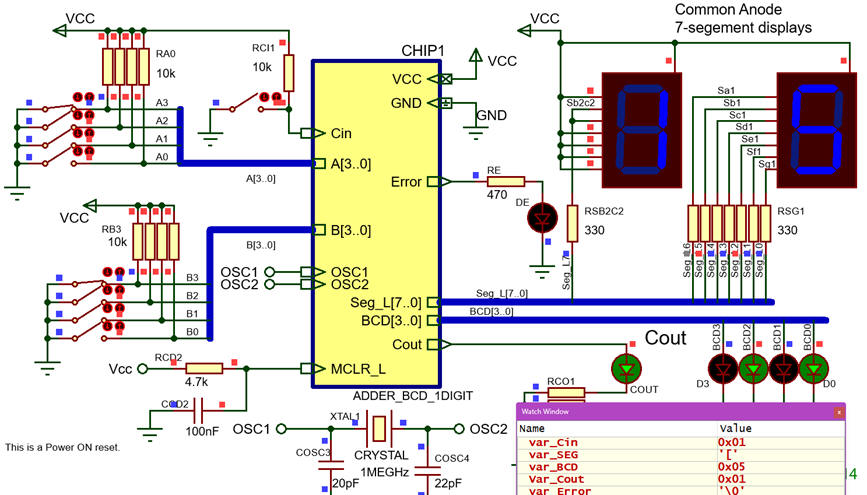 Circuit in Proteus running and debugging