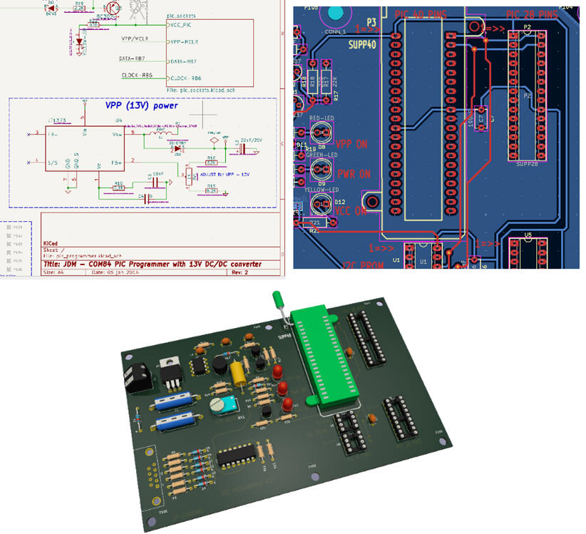 Schematic, PCB and 3D view