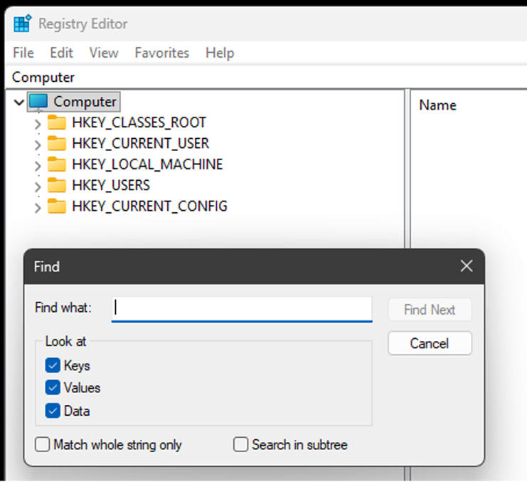 Registry editor
